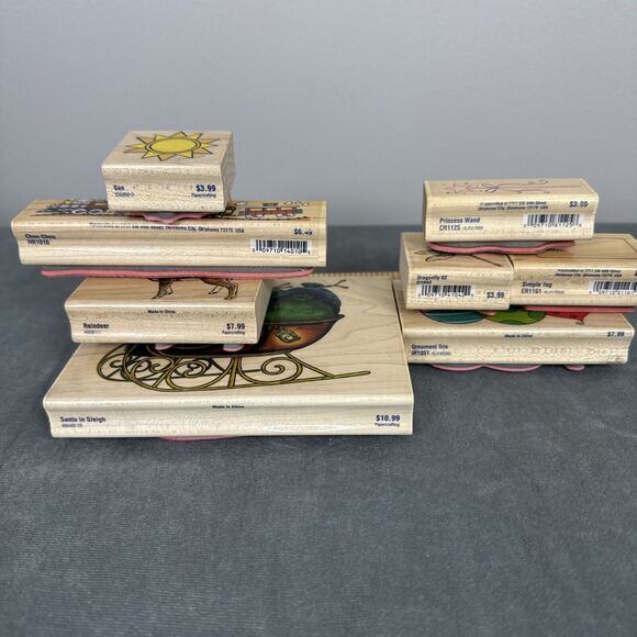 Stampabilities Wood Rubber Stamp Lot Christmas Holiday Santa Reindeer Train Tag - Picture 9 of 11